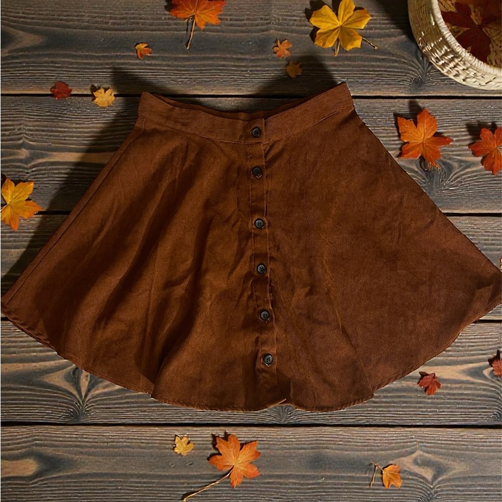 SHEIN Brown Button-Front Skater Skirt